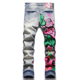 Retro Blue Graffiti Printed Cotton Pants | Gthic.com