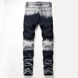 Retro Colorblock Zipper Design Elastic Ripped Jeans 03 | Gthic.com