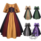 Retro Contrast Color Stitching Flying Sleeves Lace-Up Dress | Gthic.com