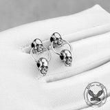 Retro Double Skull Stainless Steel Stud Earrings