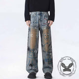 Retro High Street Letter Graffiti Design Baggy Jeans | Gthic.com