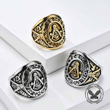 Retro Masonic Symbol Stainless Steel Ring 01 | Gthic.com