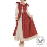 Retro Medieval Ruffle Colorblock Lace-Up Dress | Gthic.com