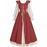 Retro Medieval Ruffle Colorblock Lace-Up Dress | Gthic.com