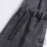 Retro Multi-Pocket Strappy Wide-Leg Cargo Jeans