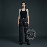 Retro Multi-Pocket Strappy Wide-Leg Cargo Jeans | Gthic.com