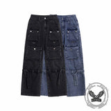 Retro Multi-Pocket Strappy Wide-Leg Cargo Jeans | Gthic.com