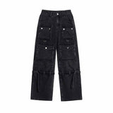 Retro Multi-Pocket Strappy Wide-Leg Cargo Jeans