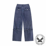 Retro Multi-Pocket Strappy Wide-Leg Cargo Jeans