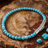 Retro Natural Stone Stainless Steel Snap-Button Bracelet
