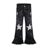 Retro Rhinestone Star Denim Hip-Hop Distressed Flared Pants