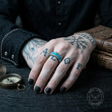 Retro Rhombus Facet Turquoise Stainless Steel Band Ring | Gthic.com