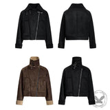 Retro Stand Collar Diagonal Zipper Suede Motorcycle Jacket