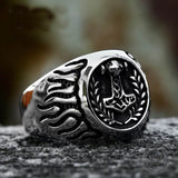 Retro Thor's Hammer Flame Stainless Steel Viking Ring | Gthic.com