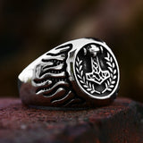 Retro Thor's Hammer Flame Stainless Steel Viking Ring | Gthic.com