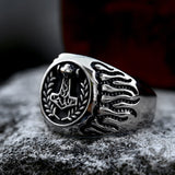 Retro Thor's Hammer Flame Stainless Steel Viking Ring | Gthic.com