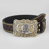 Retro Western Cowboy Bull Relief Pattern PU Leather Belt | Gthic.com