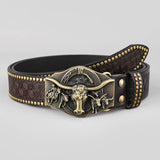 Retro Western Cowboy Bull Relief Pattern PU Leather Belt | Gthic.com