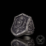 Retro Winged Skull Shield Cross Sterling Silver Ring