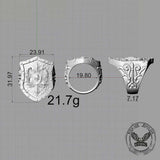 Retro Winged Skull Shield Cross Sterling Silver Ring
