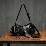 Retro Y2K Motorcycle Shoulder PU Leather Handbag | Gthic.com