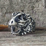 Roaring Tyrannosaurus Rex Skull Sterling Silver Ring