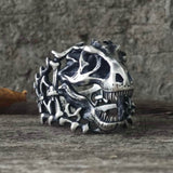 Roaring Tyrannosaurus Rex Skull Sterling Silver Ring | Gthic.com