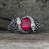 Rose Double Snake Entwined Gem Sterling Silver Ring | Gthic.com