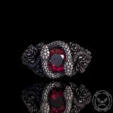 Rose Double Snake Entwined Gem Sterling Silver Ring | Gthic.com