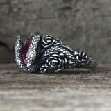 Rose Double Snake Entwined Gem Sterling Silver Ring