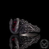 Rose Double Snake Entwined Gem Sterling Silver Ring | Gthic.com