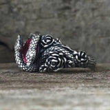 Rose Double Snake Entwined Gem Sterling Silver Ring