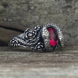 Rose Double Snake Entwined Gem Sterling Silver Ring | Gthic.com