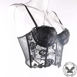 Rose Embroidered Mesh Corset Tube Top