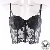 Rose Embroidered Mesh Corset Tube Top | Gthic.com