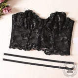 Rose Embroidered Mesh Corset Tube Top | Gthic.com