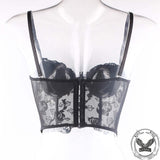 Rose Embroidered Mesh Corset Tube Top