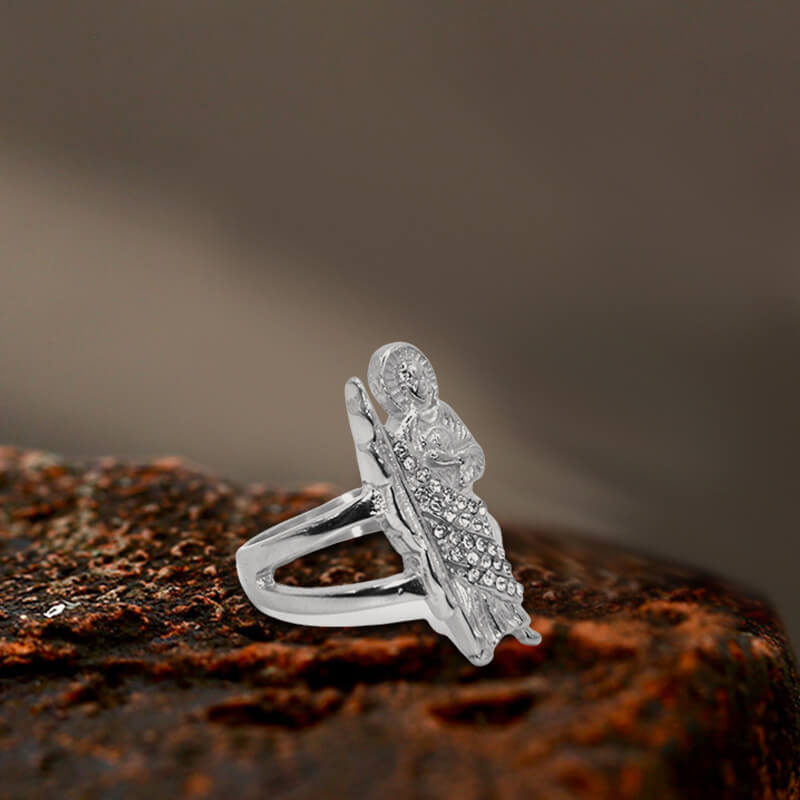 Silver Religious Engagement Rings Saint Jude Diamond-Set Stainless