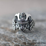 Samurai Cat Sterling Silver Adjustable Ring | Gthic.com