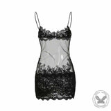 See-Through Mesh Lace Sexy Suspender Dress | Gthic.com