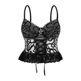 See-Through Snakeskin Embroidery Lace Hem Corset | Gthic.com