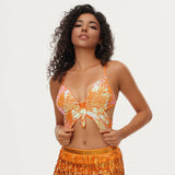 Sequin Butterfly Adjustable Tie Cropped Top | Gthic.com