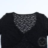 Sexy Black See-Through Lace Bell-Sleeved Top