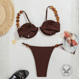Sexy Brown Vacation Underwire Bikini Set