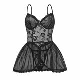 Sexy Embroidery Mesh Backless Suspender Pajamas | Gthic.com