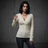Sexy Form-Fitting Deep-V Knotted-Front Knit Top