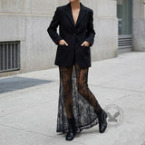 Sexy High-Waisted Sheer Lace Mesh Maxi Skirt