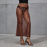 Sexy High-Waisted Sheer Lace Mesh Maxi Skirt