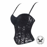 Sexy Lace Mesh Side Zipper Suspender Corset