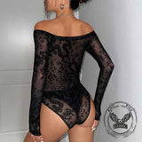 Sexy Off-Shoulder Dragon Pattern Translucent Bodysuit